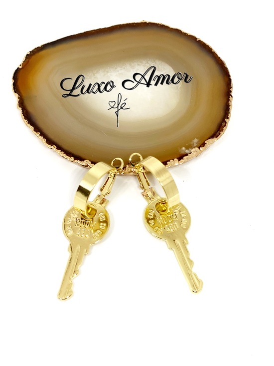 Gold Key Huggie Hoop Earrings - Women Accessories - Picture 2 of 2